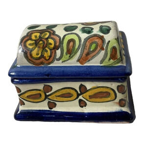 Mexico Pottery Talavera Handpainted Trinket‎ Box Treasure Chest Colorful Floral